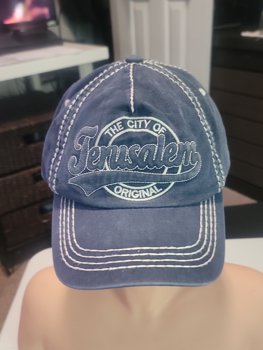 Robin Ruth Navy Blue Jerusalem Embroidered Baseball Cap
